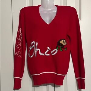Vintage Lazarus 1950s Ohio State Buckeye Red Embroidered Womens Sweater S RARE